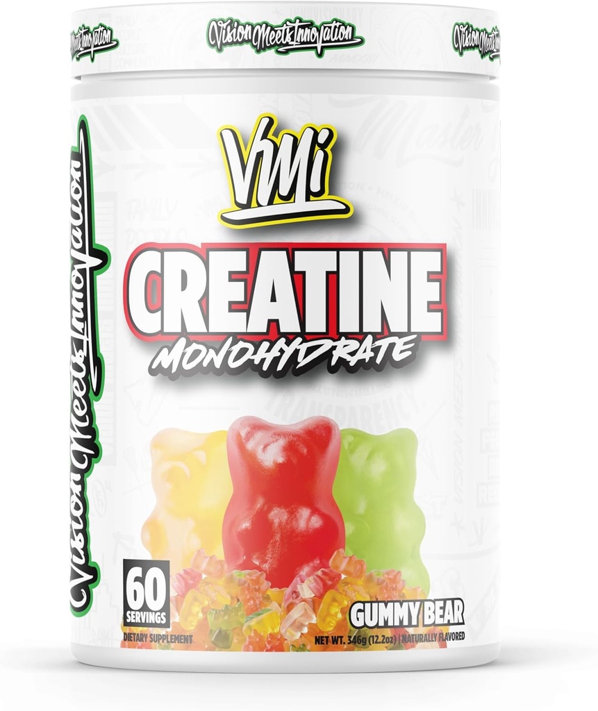 VMI Sports Creatine Monohydrate Powder Muscle Mass – Strength – Size – Power | 5 Grams per Serving (60 Servings, Gummy Bear)