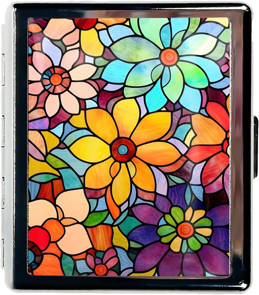 Pill Organizer Small Pill Case for Purse Essentials 7 jours Coffret à pilules mignon avec miroir Coffret à pilules portable pour les cadeaux de voyage Pocket ou Purse Pill Containe (fleurs de verre taché)