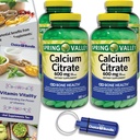 Spring Valley Calcium Citrate Tablets Dietary Supplement 600 mg 300 Ct 4 pk Choice Bundle (1200 Total) + Vitamin Guide & Pill Container (6 Items)!