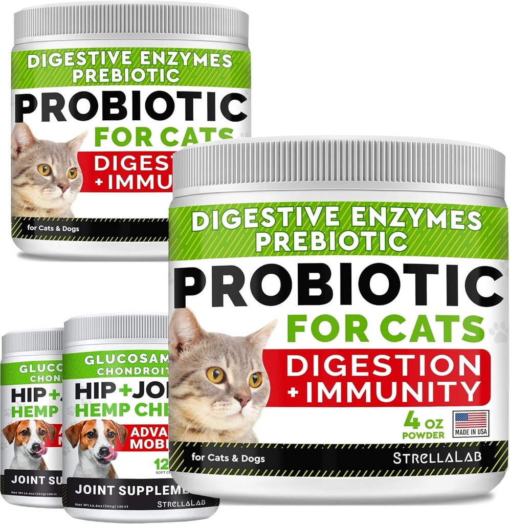 8 oz Probiotiques Poudre + 240ct Hemp Glucosamine Supplément articulaire - Soulage la diarrhée + Soulagement de la douleur articulaire - Enzymes digestifs + Prébiotiques + Omega 3, Huile de chanvre + Chondroïtine, MSM - Fabriqué aux États-Unis