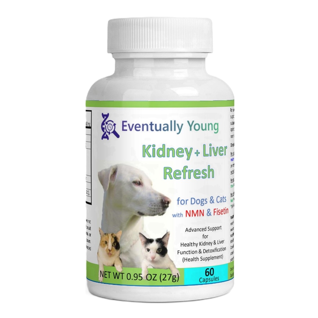Restaurer le soutien rénal 12-en-1 pour les chats et les chiens : Super Phosphate Binder w/NMN, Fisetin, Antioxydants, Prébiotique et Probiotique 4 Fonctions saines du rein et du foie (60 capsules)