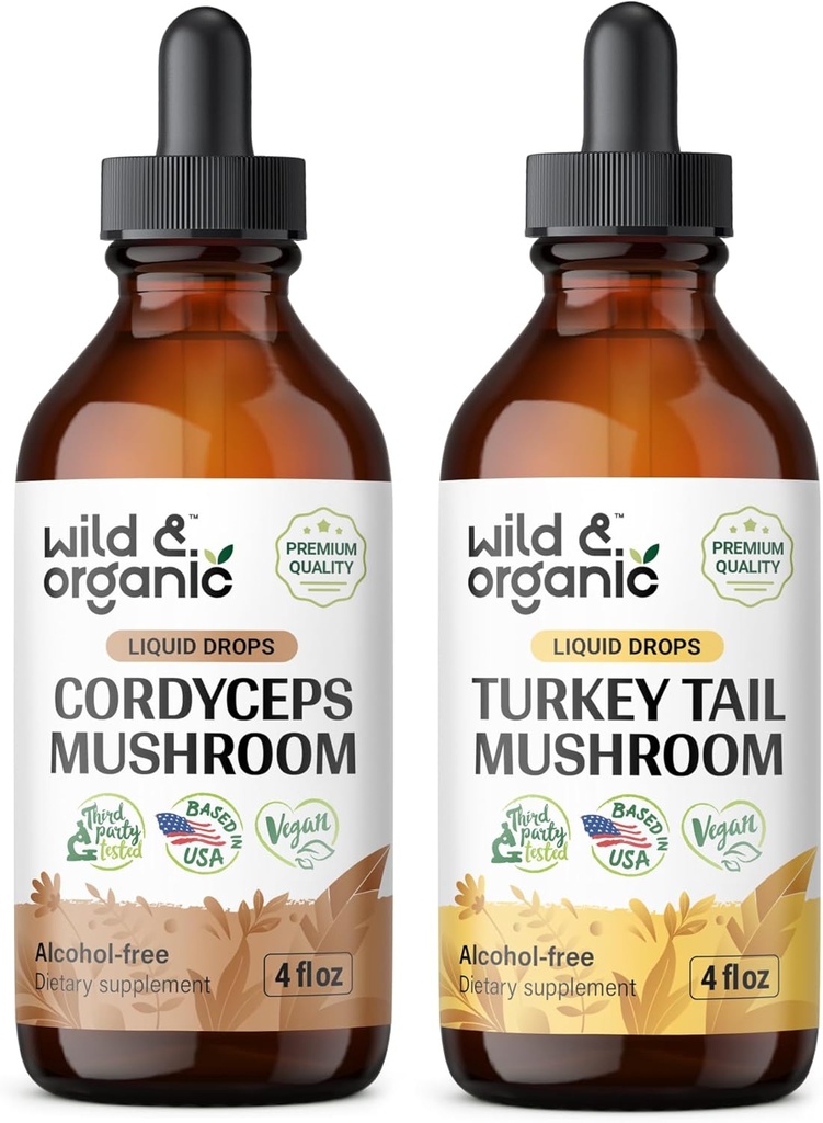 Cordyceps sauvages et biologiques Teinture 4 fl oz et dinde Tail Mushroom Teinture 4 fl oz