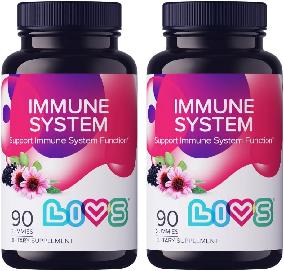 Système Immune LIVS Gommies pour les adultes et les enfants Supplément de soutien immunitaire avancé avec la vitamine C, l'échinacée et la propolis