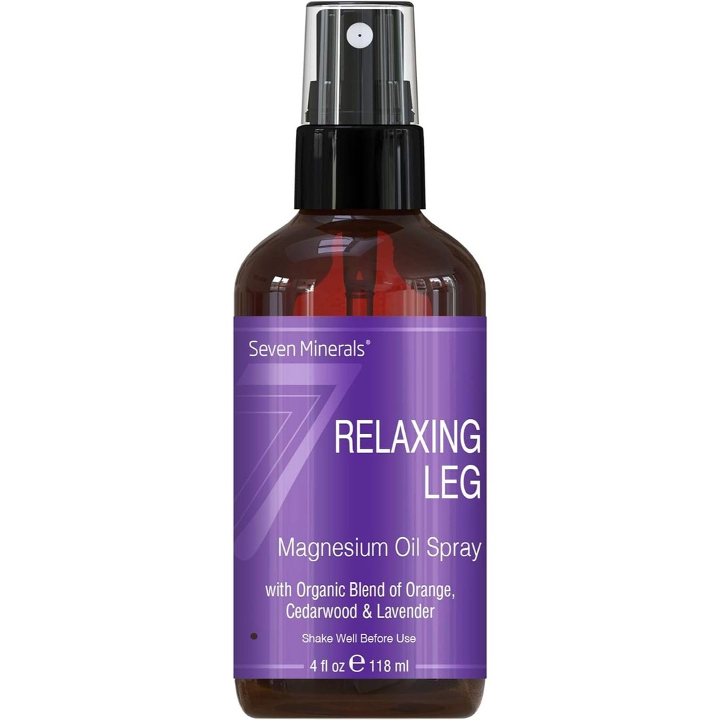 Sept minéraux Relaxing gigot Magnésium Spray, puissant mélange d'huiles essentielles (Orange, Cedarwood, & Lavande), qui calme les jambes naturellement. 4 ans,