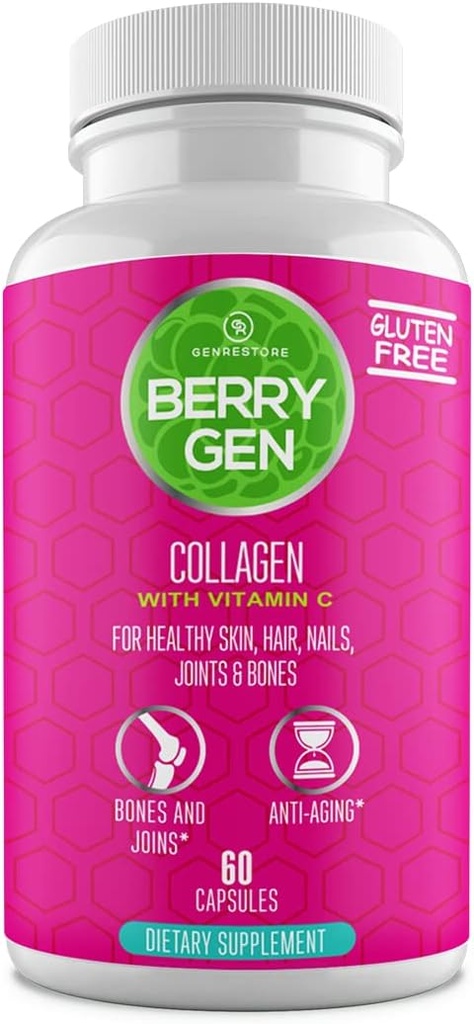 Supplément de peptides de collagène avec vitamine C, biotine et acide hyaluronique - 60 capsules - Formule naturelle - Supporte les articulations, les cheveux, la peau et les ongles - Fabriqué aux États-Unis