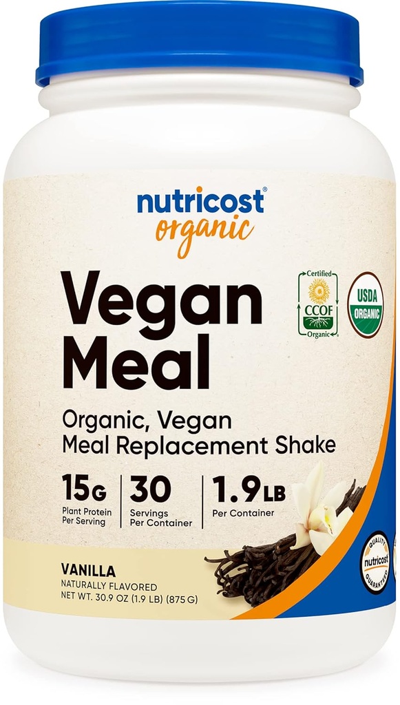 Nutricost Bio Vegan Replacement Meal Shake Powder (Vanilla) - certifié USDA bio, végétalien et sans gluten