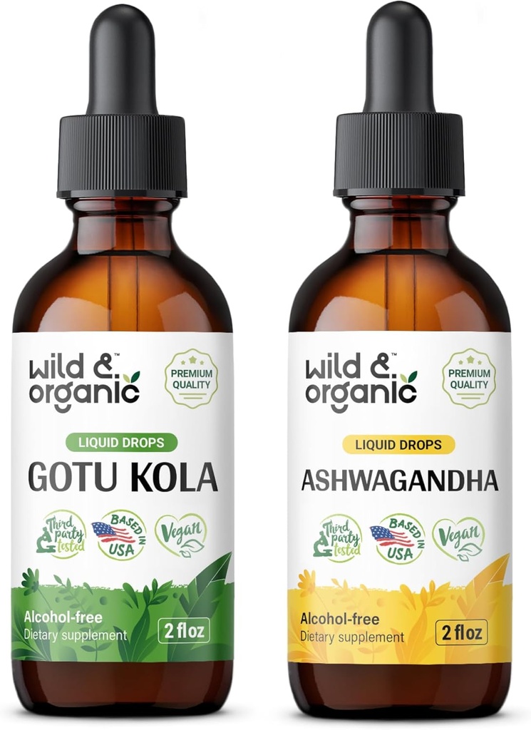 Wild & Organic Gotu Kola Teinture 2 fl oz & Ashwagandha Teinture 2 fl oz