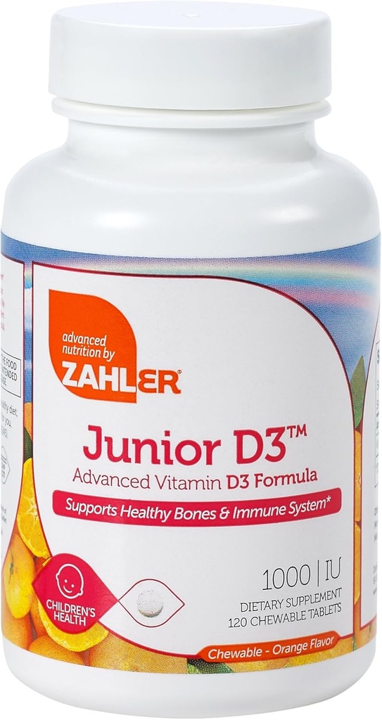 Zahler Junior D3 Chewable 1000IU, Vitamine D pour enfants, Grande dégustation de Vitamine D pour enfants, Vitamine D3 1000 UI optimale pour les enfants, Casher certifié, 240 comprimés à croquer