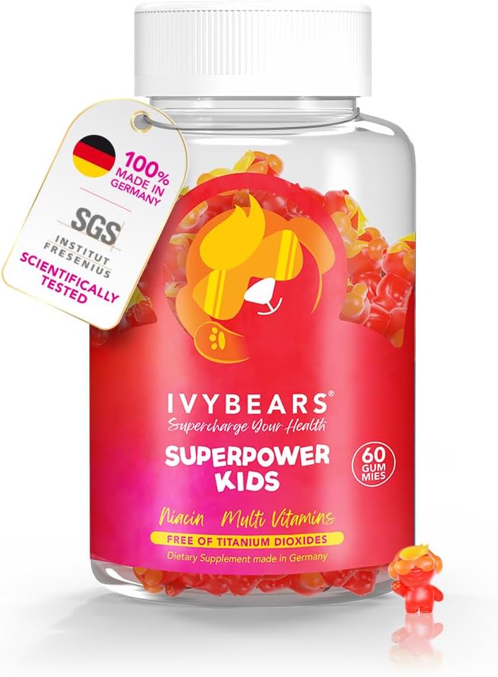IvyBears® Superpower Kids - Gommies multivitamines pour le soutien immunitaire - Renforcer les systèmes immunitaires pour enfants avec des vitamines C, D2, B6, A - entièrement naturel Berry-Flavored - Supplément quotidien fabriqué en Allemagne
