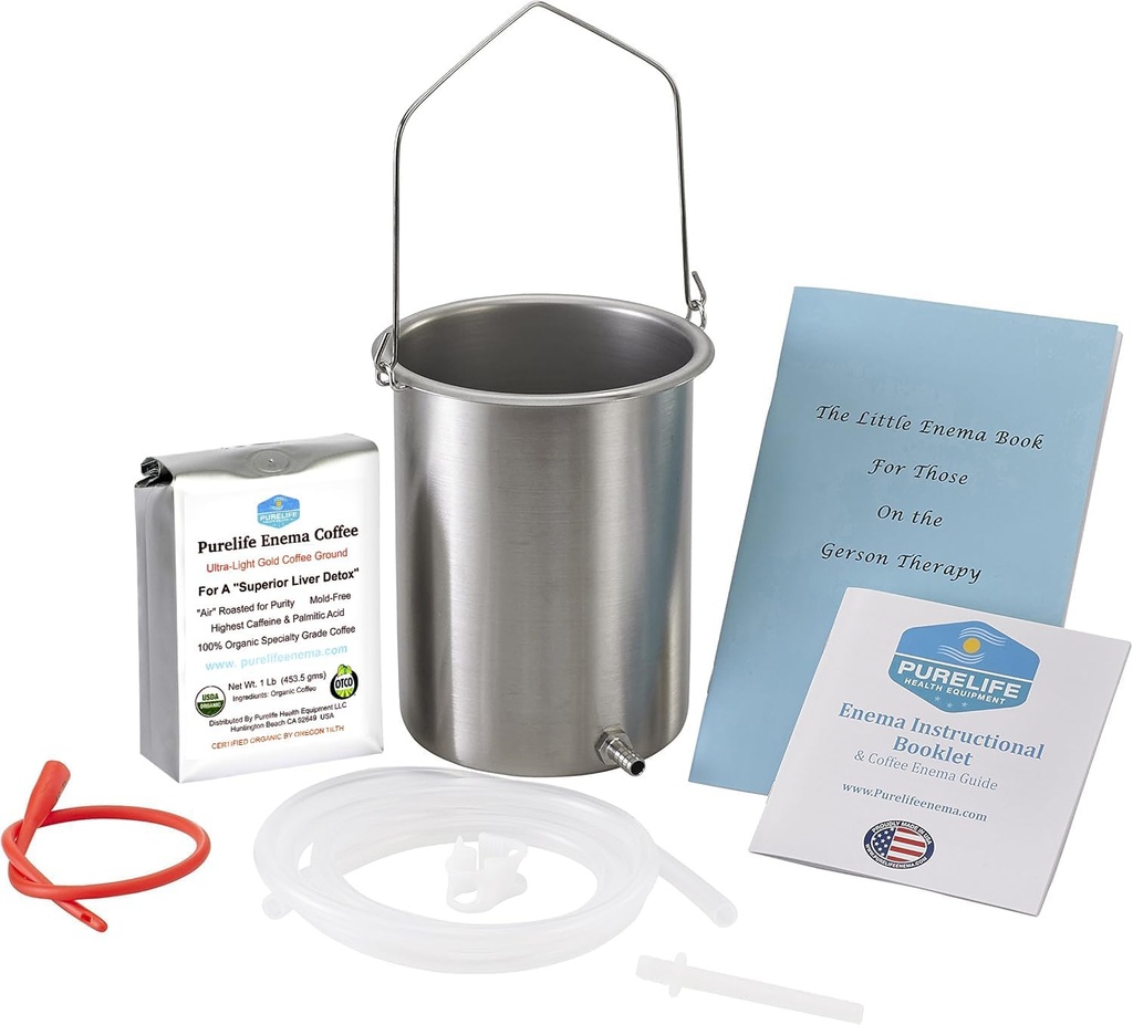 Purelife Detox Coffee Laema Kit - Fabriqué aux États-Unis - 2 Qt / Supérieur Non toxique Fabriqué aux États-Unis Qualité / 1 lb Purelife Ultra Light Gold Lame Coffee - Lab Testé sans mycotoxines- Silicone Tubing