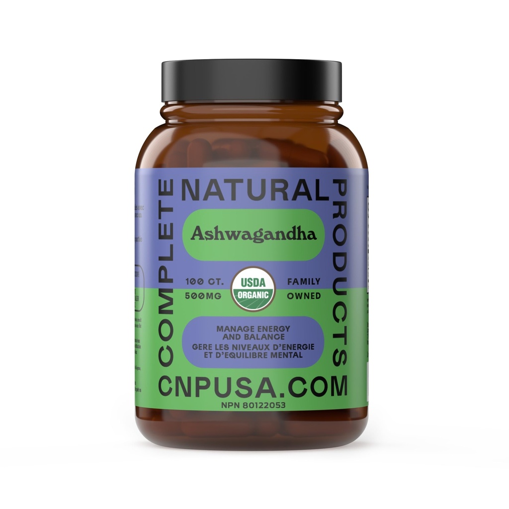 Capsules d'Ashwagandha bio - 100 Capsules 500mg Supplément d'Ashwagandha biologique pur pour le support calmant