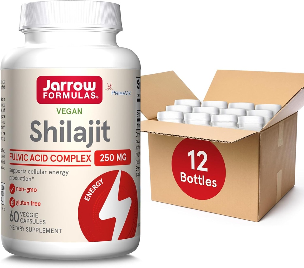 Formules de Jarrow Shilajit 250 mg, supplément alimentaire, complexe acide Shilajit pour la production d'énergie cellulaire, 60 capsules de légumes, 60 jours d'approvisionnement (paquet de 12)