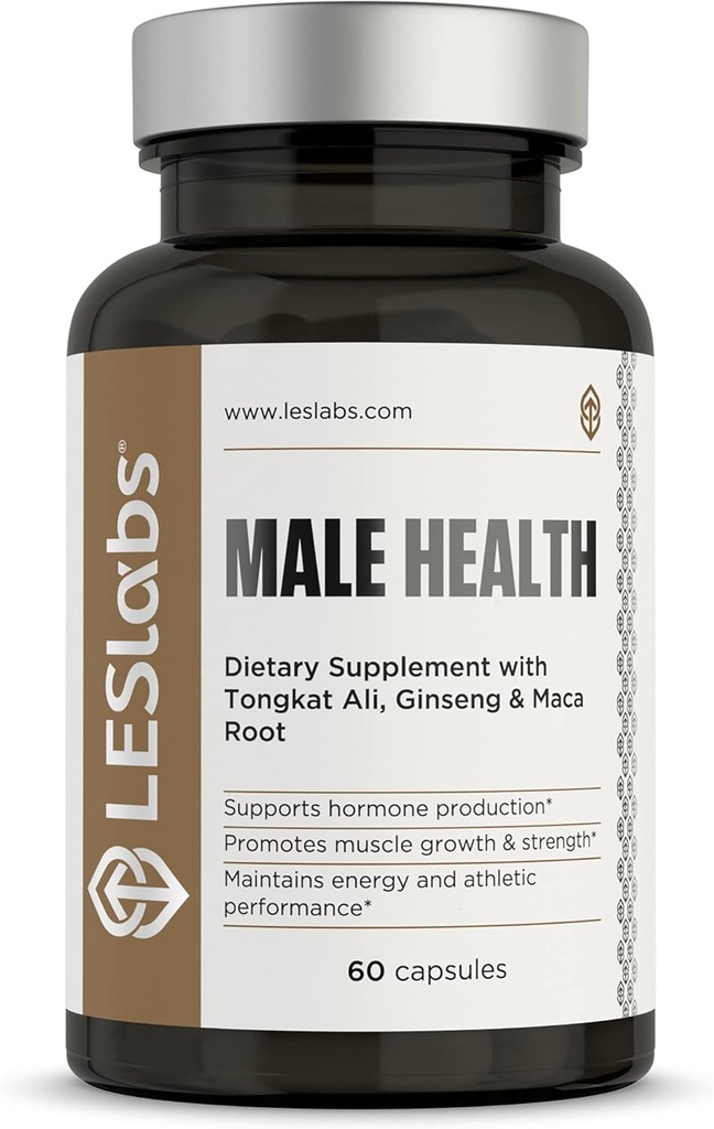 LES Labs Male Health – Enhance Hormone Production, Strength & Vitality, Drive & Endurance – Tongkat Ali, Ginseng, Maca & Boron – Non-GMO Supplement – 60 Capsules