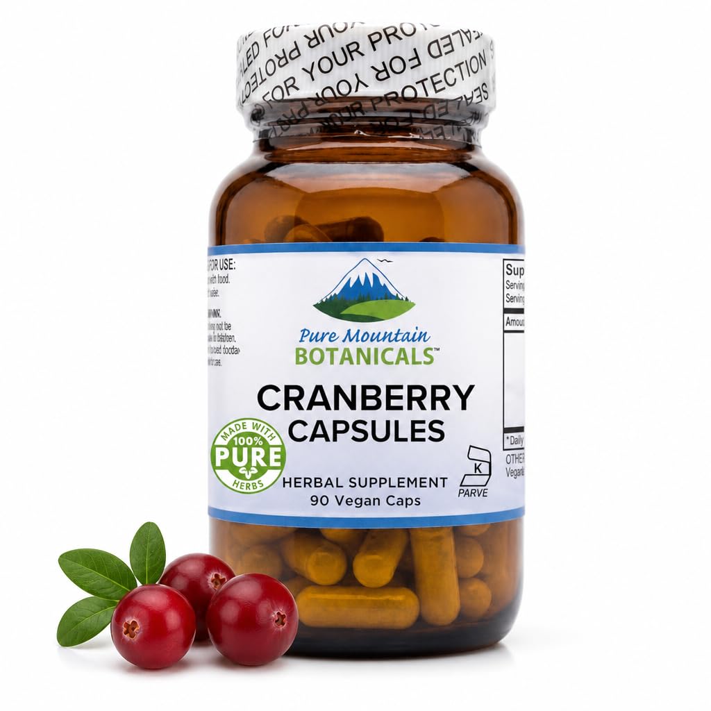 Pure Mountain Botanicals Pilules de canneberge Kosher Capsules végétaliennes avec 400mg Supplément d'extrait concentré de canneberge