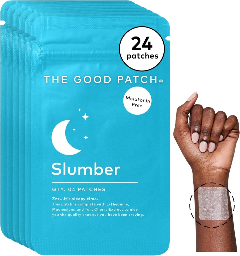 Le bon Slumber Sleep Patch Support, Melatonine libre, libération prolongée, naturel avec L-Theanine, Magnésium, extrait de cerise de Tart, bien-être utilitaire (24 Patches totales)