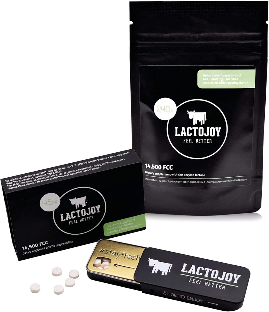 LactoJoy Lactase Pills Bundle of 45 Pcs. and Recharge Pack I Enzymes puissants de la lactase pour l'intolérance à la lactose I Lactase ultra pure pour une digestion améliorée I Pas de dioxyde de silicone, pas de parfum artificiel