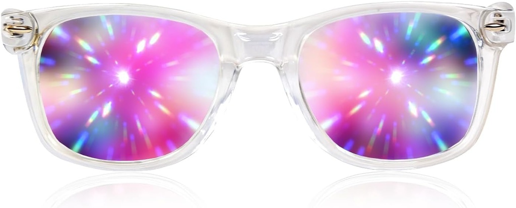 GloFX Ultimate Diffraction Glasses - Clear - 3D Prism Rainbow Effect - Great Edm, Festival, Concert, Fireworks, Christmas Lights, and Rave Accessory - Clear Frames