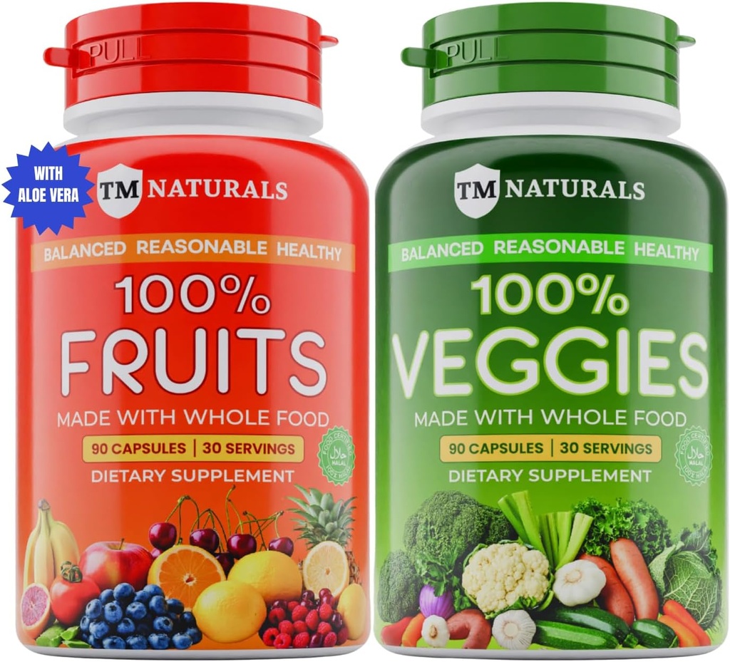 Supplément de fruits et légumes Vitamines pour les hommes et les femmes - Super Fruits et légumes Capsules pour soutenir des niveaux équilibrés de nutrition et d'énergie - Super aliments naturels entiers 90 Compte (paquet de 2)