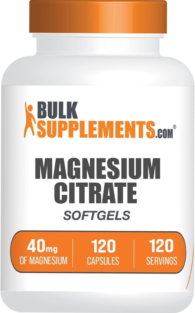 BulkSupplements.com softgels de citrate de magnésium - supplément de magnésium, supplément de citrate de magnésium - sans gluten, 1 softgel par portion (40mg de magnésium), 120 Compte (paquet de 1)
