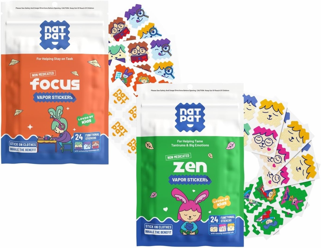 Ensemble NATPAT FocusPatch (1 Pack) et ZenPatch (1 Pack) - Stickers 24 Focus Enhancement et 24 Stickers Calm Enhancement - Sans Chimique, Relief Naturel pour Focus et Mood Support