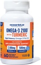 Oceanblue 2100 Triple Strength Omega-3 Huile de poisson avec un supplément de Combo Omega 3 sans Burpless avec Curcumin EPA DHA DPA.