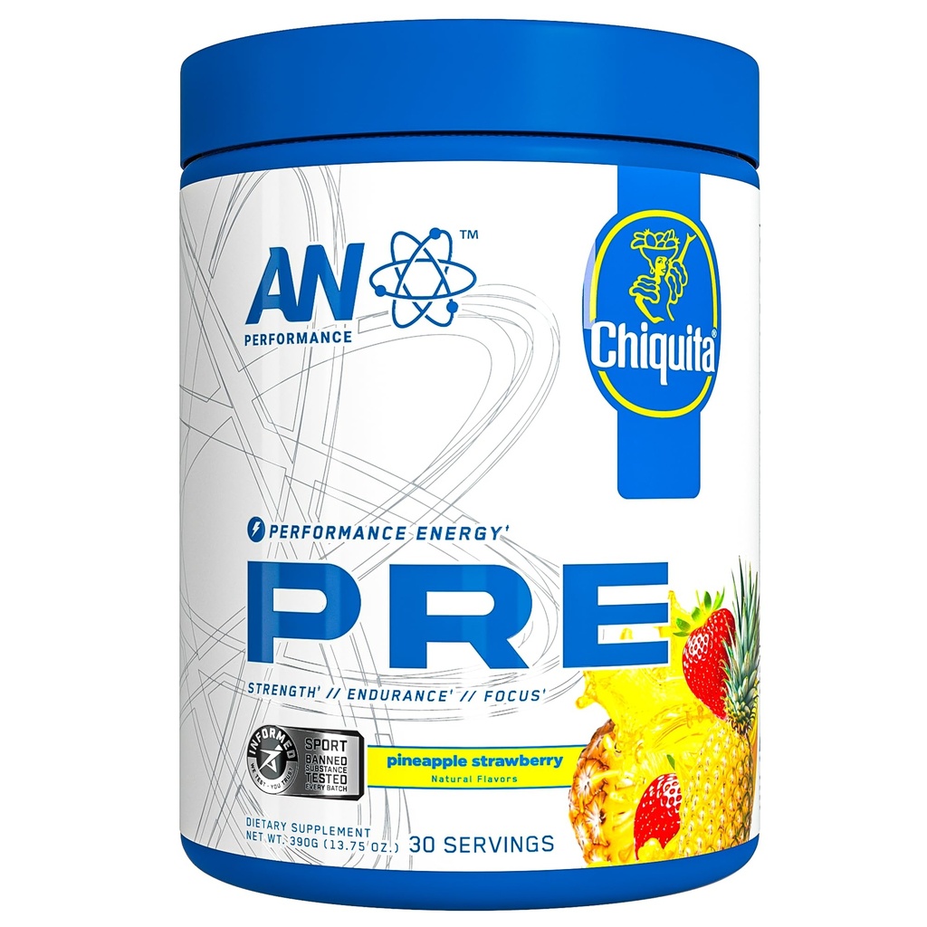 AN Supplément de poudre pour hommes et femmes pré-entraînement de performance avec 300 mg de caféine + Beta Alanine + Citrulline.