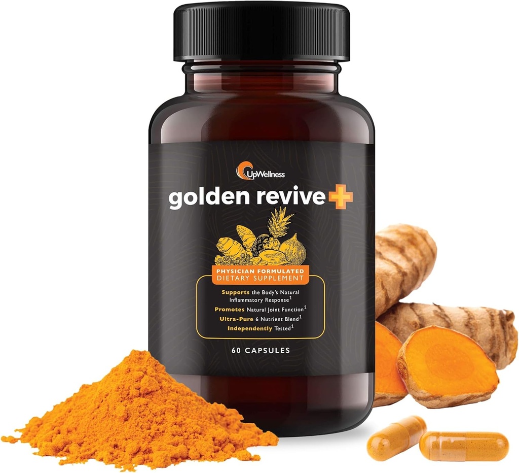 UpWellness Golden Revive + Joint Support Supplement Featuring Turmeric with Black Pepper, Quercetin, and Magnesium- Turmeric Boswellia Supplement - 6 Active Ingredients for Joint Care - 60 Capsules