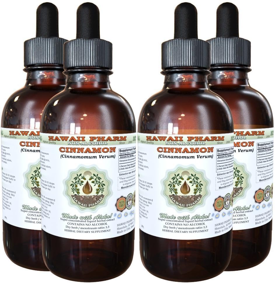 Cannelle Extrait liquide sans alcool, cannelle (Cinnamomum Verum) glycérite séchée glycérite Hawaii Pharm supplément naturel à base de plantes 4x4 oz