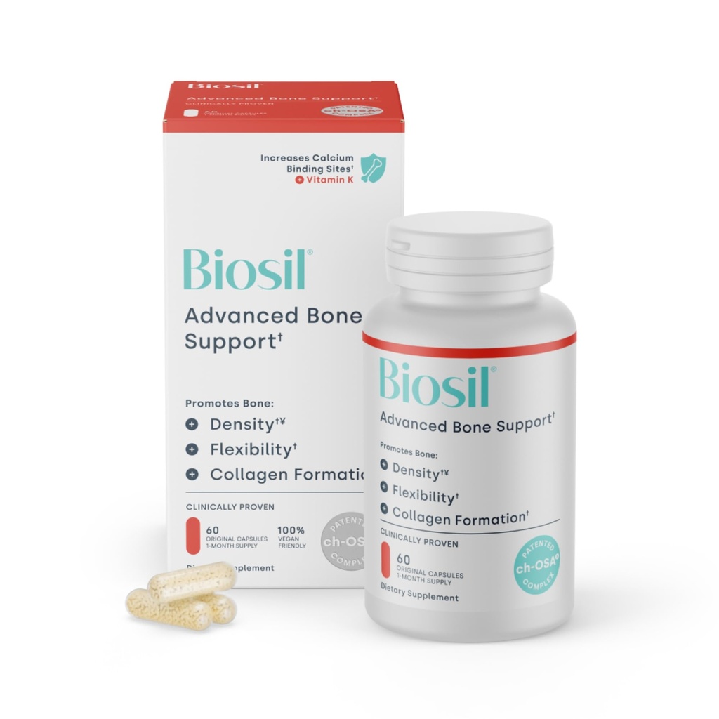Biosil Bone Collagenizer Ultra - 60 Capsules de Veggie - avec complexe breveté ch-OSA + Choline, Inositol, MK7 et vitamine B12 - Sans OGM - 30 jours d'approvisionnement