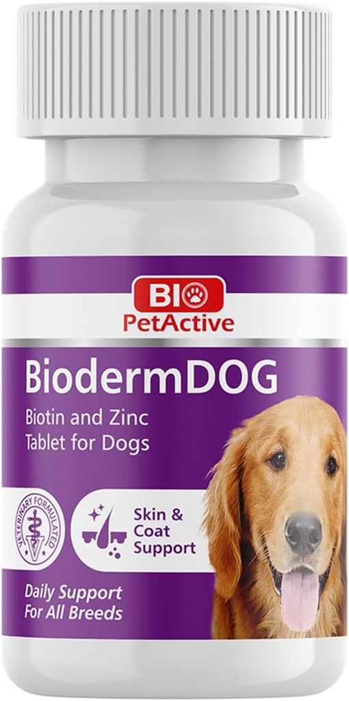 Bio Pet Active BiodermDOG 0.5 Zinc and Biotin Tablets for Dogs, Immune System, Skin, Coat and Nail Support for Dogs, 1.32 oz, 75 Chewable Tablets