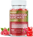 Glycinat de magnésium Gommies 1000mg, Suppléments de potassium de magnésium sans sucre Chewable pour adultes avec L-Thréonate pour le sommeil, le soutien corporel et la relaxation,90 Gommies de framboises