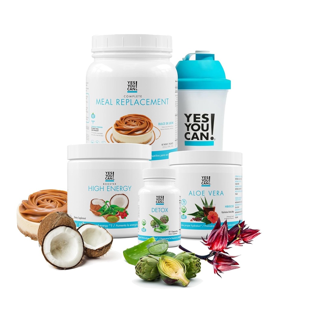 Oui, vous pouvez! Detox Plus Kit (Cookies et crème de remplacement de la viande, Aloe Vera Hibiscus) - Poudre complète de remplacement de repas, booster à haute énergie, supplément de désintoxication Aloe Vera, transformation de la santé