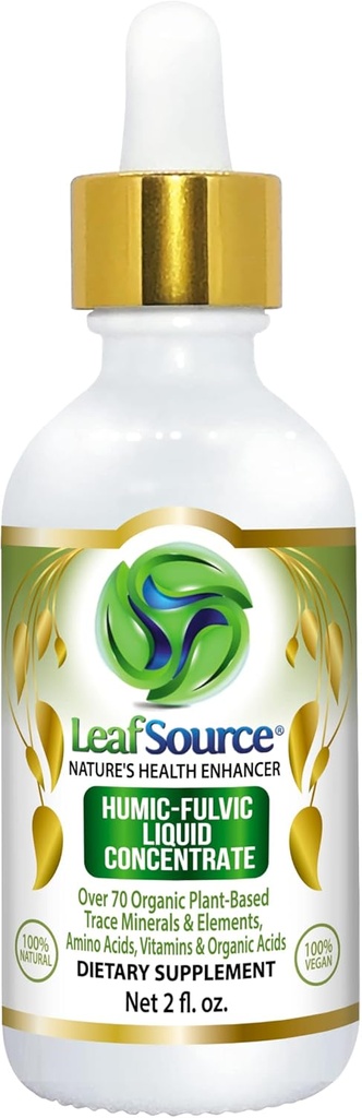 LEAFSOURCE Acid Fulvique Humique Liquide 2 oz Trace Minéraux avec électrolytes Vitamines collagènes Rapport Humique Supérieur à Fulvic Plus Énergie Gut Santé Joint Santé Immunissance Soutien Hydratation 180 serv
