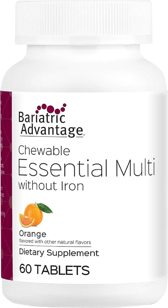 Avantage bariatrique Multivitamine essentielle sans fer - 200 DV de nutriments clés - Trace Mineral Support* - Multivitamines pour les patients bariatriques - Orange - 60 comprimés
