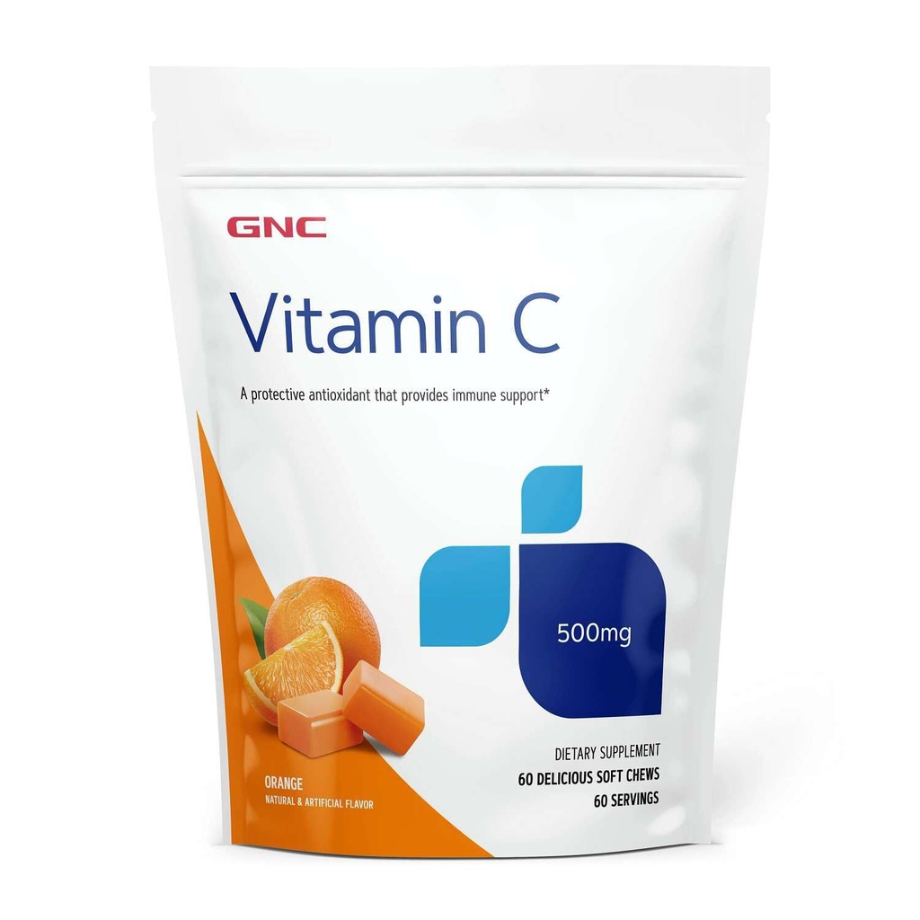 GNC Vitamine C Soft Chews 500mg, Orange, 60 Chews, soutient la résistance naturelle