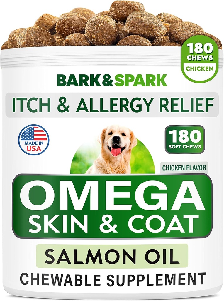 BARK&SPARK Oméga 3 pour les chiens - 160 Treats d'huile de poisson pour les chiens - Supplément de peau et de manteau - Acide gras de l'EPA et DHA - Huile de saumon de Canine - Anchovy