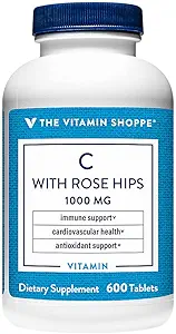 La Vitamine Shoppe Vitamine C 1000MG avec Rose HIPS, Antioxydant qui soutient la santé immunitaire et cardiovasculaire, Rose HIPS fournir une source naturelle de vitamine C (300 comprimés)