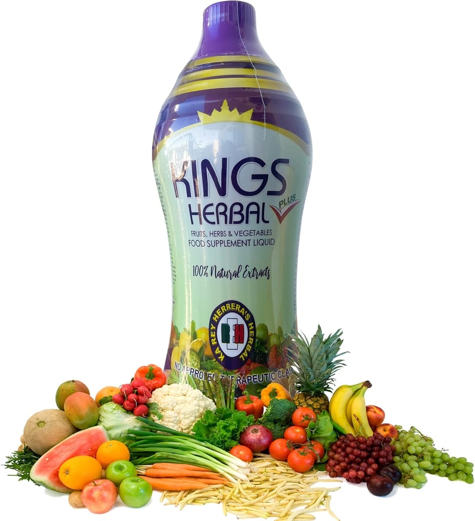 REH Kings Herbal Plus compléments alimentaires Jus (1000ml) - 80 ingrédients - Mélange de légumes, d'herbes et de fruits - Soutien immunitaire pour l'état optimal santé - Multivitamine quotidienne, 1 bouteille