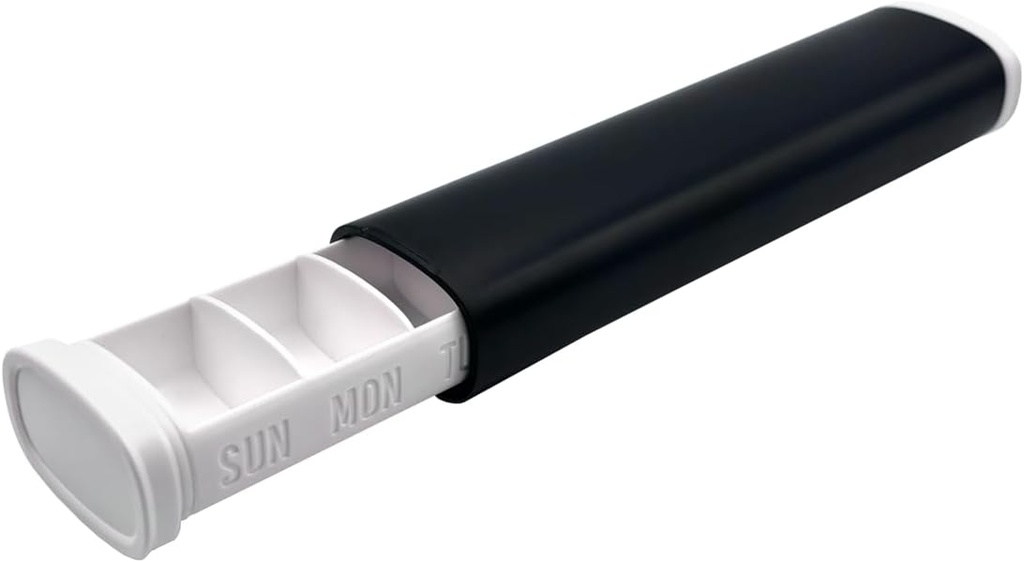 EZY DOSE Slide Pill Organizer, Boite de stockage sans BPA avec plastique durable sans BPA avec extérieur en plastique, grands compartiments hebdomadaires de 7 jours, comprimés, vitamines, compact, 6,5 pouces, noir