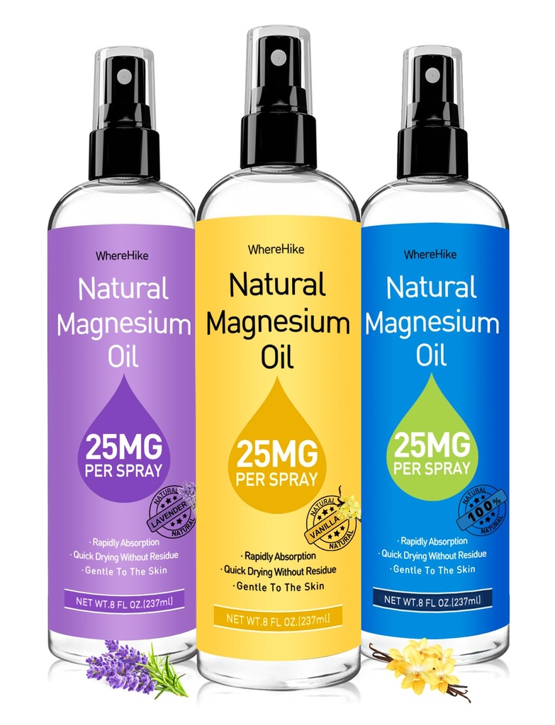 Spray de magnésium, Spray d'huile de magnésium pur pour les pieds, Cadeau idéal pour la relaxation musculaire et mieux dormir, Absorption rapide, Séchage rapide sans résidus-Vanilla