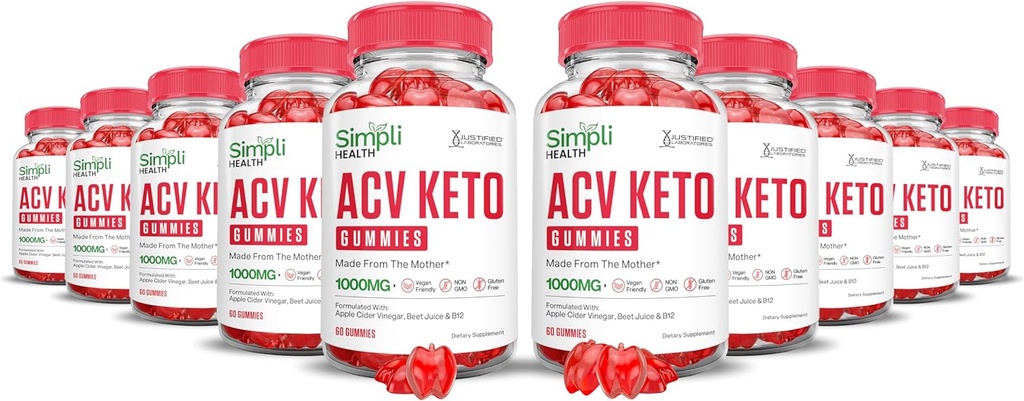 (10 Pack) Simpli Health Gummies Keto ACV Formule avancée 1000MG Ketonature Gummies Keto vinaigre de cidre de pomme formulé avec jus de betterave à grenade poudre B12 Vegan Non OGM 600 Gummys