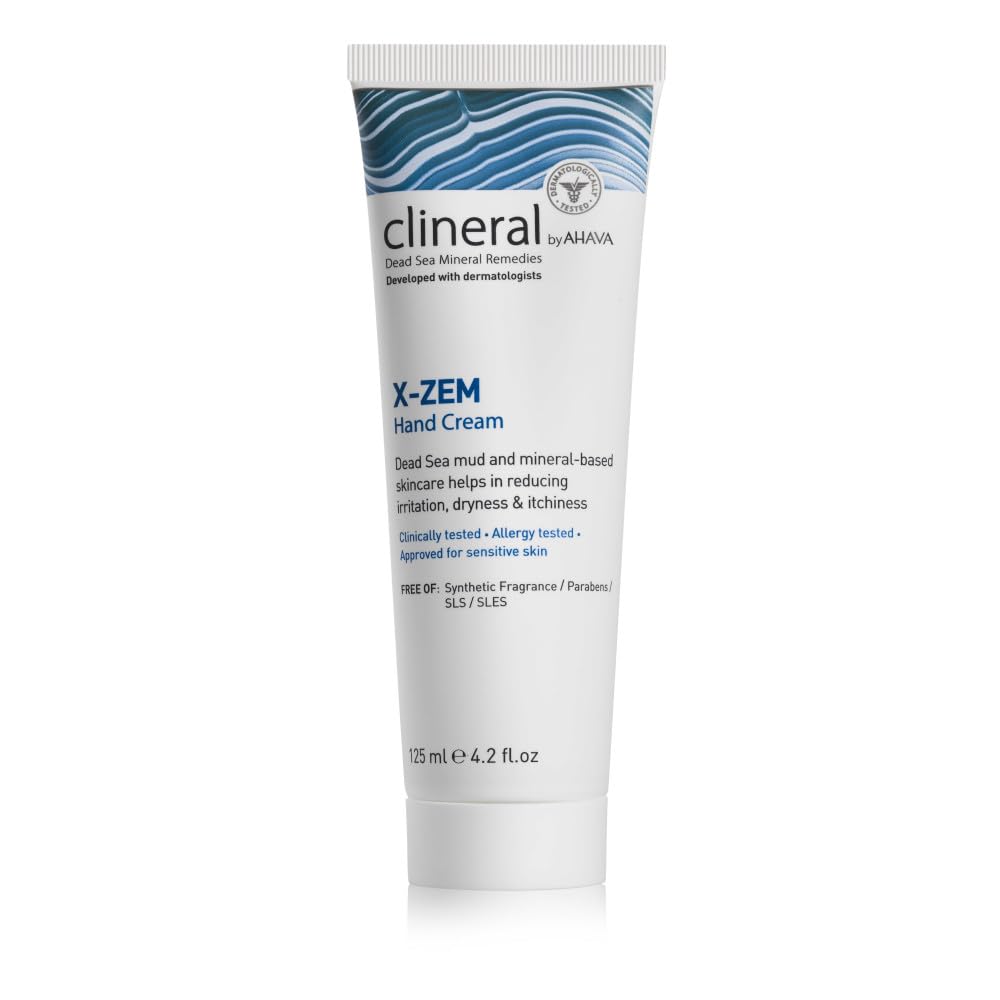 AHAVA Clineral X-Zem Crème Main - Soulage l'inconfort de la dermatite, combat la rougeur, la sécheresse et les démangeaisons, adoucit les taches sèches et rugueuses, avec Hippophae Oil, Shea Butter & Osmoter, 4.2 Fl.Oz