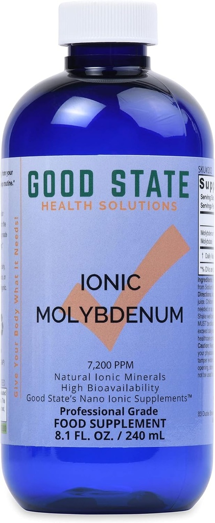 Molybdène ionique liquide bon état (96 portions à 2 mg élémentaire, plus 2 mg d'acide fulvique - 8 fl oz)
