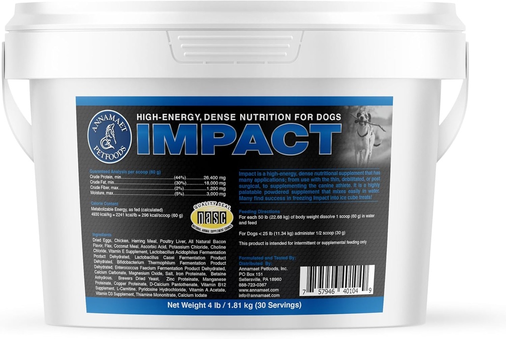 Annamaet Impact – Supplément nutritionnel haute énergie pour chiens – aide à soutenir le poids santé chez les athlètes canins, les chiens post-chirurgicaux et les chiens avec métabolisme rapide - 4 lb