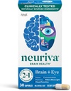 NEURIVA Cerveau + Supplément œil pour mémoire, focus et concentration avec lutéine et vitamines A C E et zinc pour la santé des yeux et Zeaxanthin pour filtrer la lumière bleue, 30ct Capsules