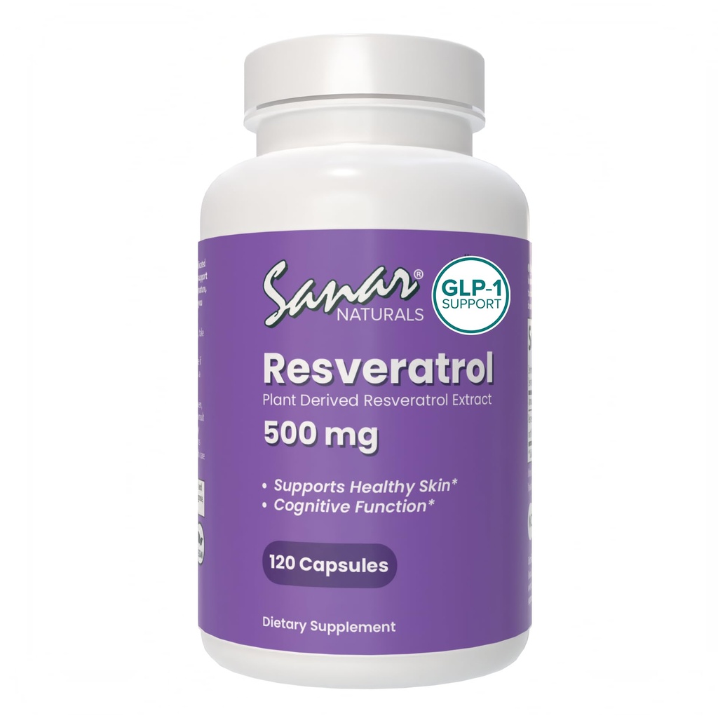 Sanar Naturals Resveratrol Supplément 500 mg – Soutienne le vieillissement en santé, la fonction cognitive et la santé cardiaque - Resvératrol Trans à base végétale - Vegan, non-OGM, 120 capsules