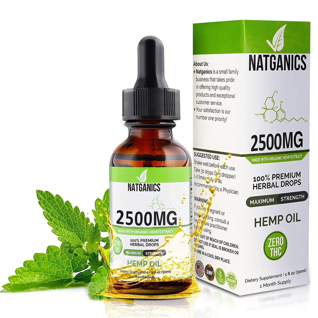 Huile de chanvre biologique 2500mg - Ultra Premium gouttes d'huile de chanvre 2500mg - Teinture d'extrait d'huile de chanvre naturelle - Gouttes de CO2 extraites non-OGM ultra-pures - Acides gras oméga 3 6 9 - Gâtés et fabriqués biologiquement aux États-Unis