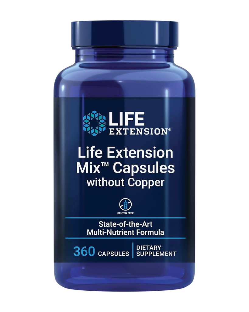 Capsules Life Extension MixTM sans cuivre, haute puissance, vitamine avancée, formule minérale, fruit et légumes, vitamine B, C, D, E, pour la santé du corps entier, le vieillissement en santé, sans gluten, 360 capsules