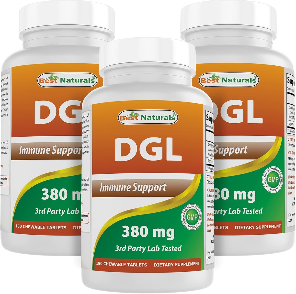Meilleurs produits naturels DGL Chewable 380 mg 180 Comprimés (180 Nombre (paquet de 3))