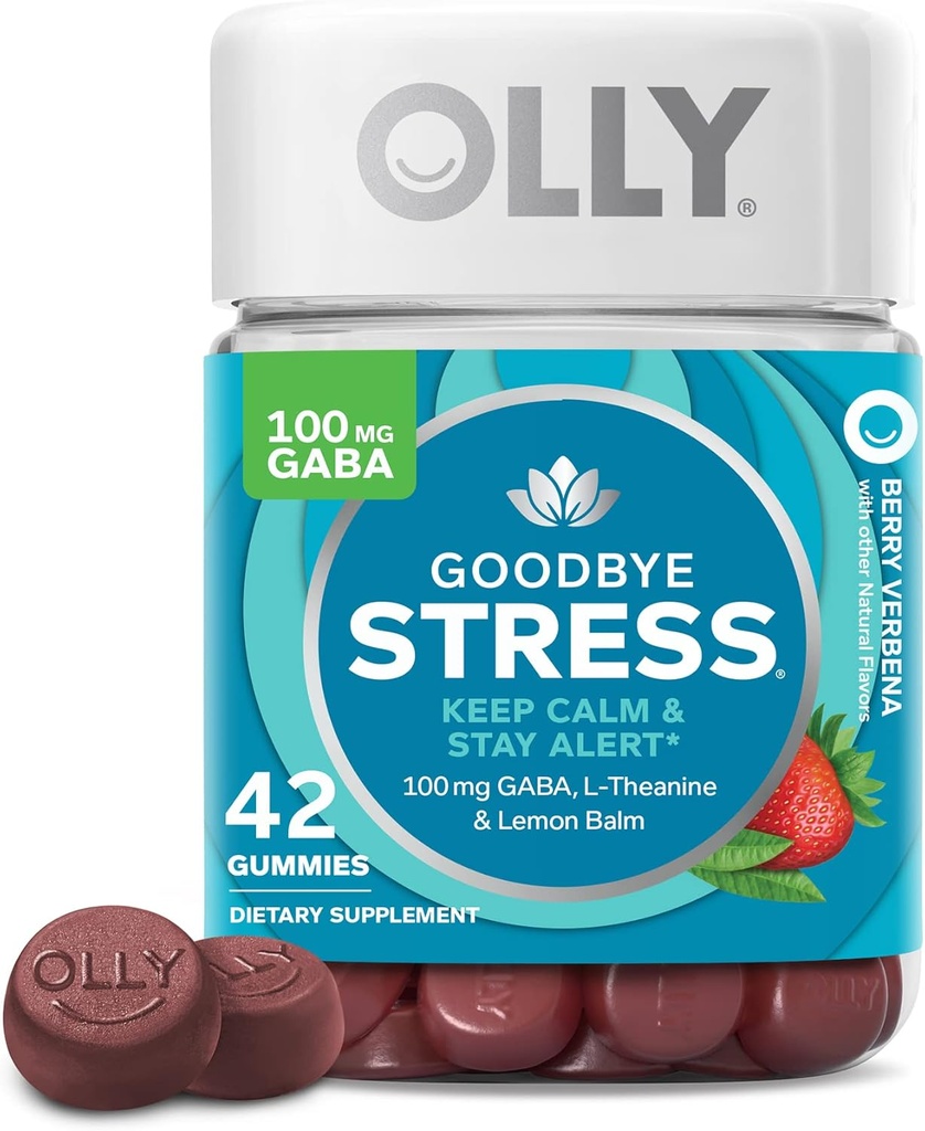 OLLY Goodbye Stress Gummy, GABA, L-Theanine, Lemon Balm, Stress Relief Supplement, Berry - 42 Count